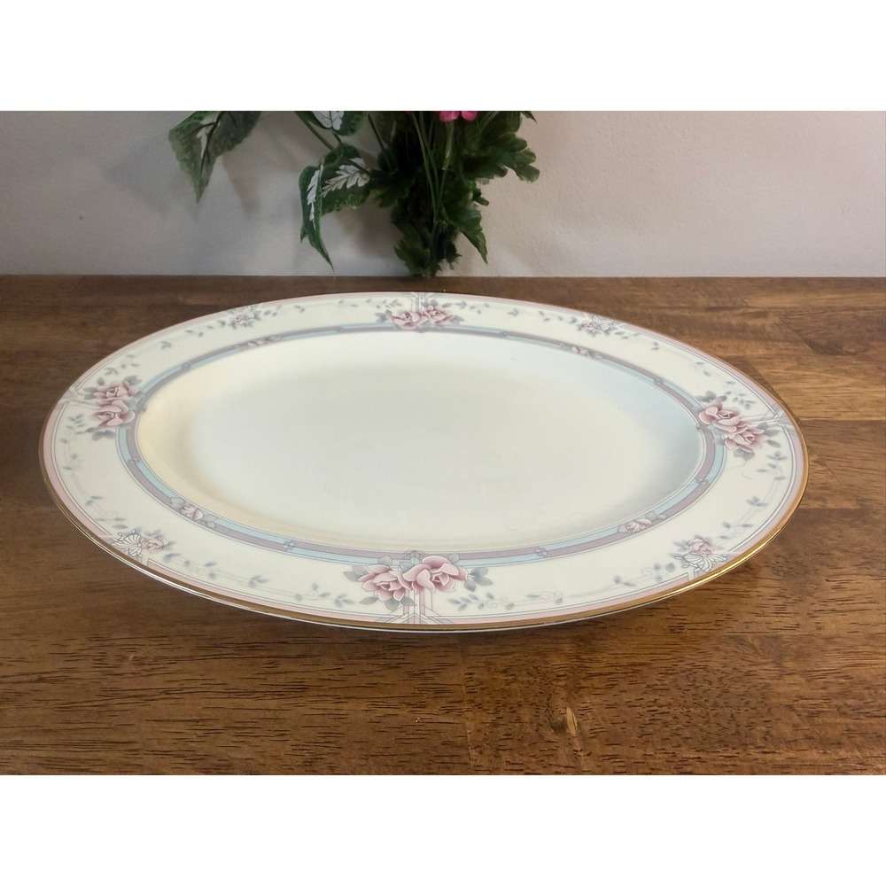 Noritake Magnificence Oval Serving Platter Bone China Japan Pink Roses Gold Trim - Picture 6 of 12